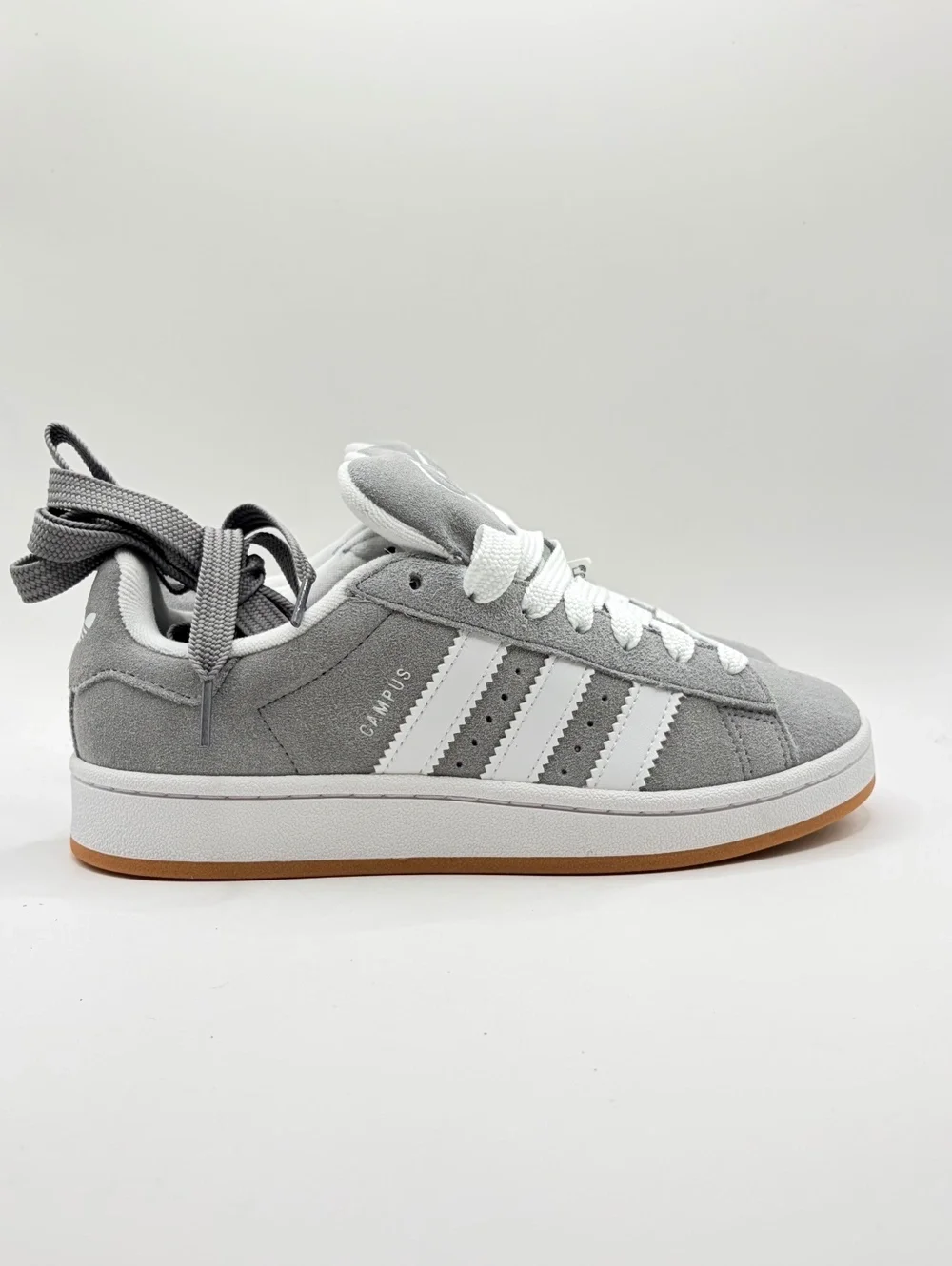 Adidas Campus 00s J Gray Suede Sneakers with White Stripes and Gum Sole, 7 Women